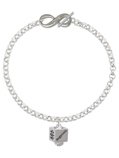 Silver Plated Chinese Symbol Happiness Square Spinner - Custom Engraved Infinity Toggle Bracelet: Personalized Jewelry Gift - Names, Initials, Dates, Bible Verses