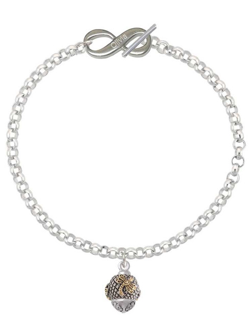 Gold-tone Dragonfly on Silver Plated Hatched Background Spinner - Custom Engraved Infinity Toggle Bracelet: Personalized Jewelry Gift - Names, Initials, Dates, Bible Verses