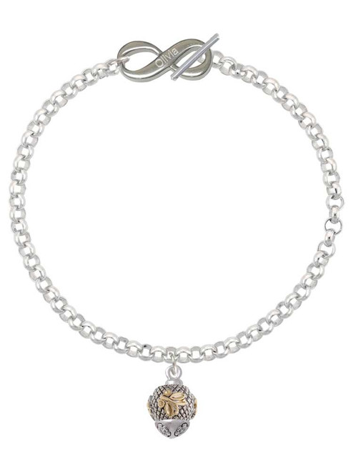 Gold-tone Butterfly on Silver Plated Hatched Background Spinner - Custom Engraved Infinity Toggle Bracelet: Personalized Jewelry Gift - Names, Initials, Dates, Bible Verses