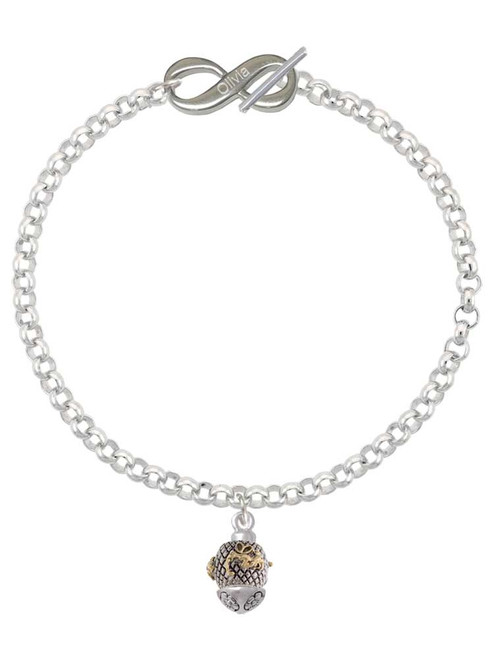 Gold-tone Fairy on Silver Plated Hatched Background Spinner - Custom Engraved Infinity Toggle Bracelet: Personalized Jewelry Gift - Names, Initials, Dates, Bible Verses