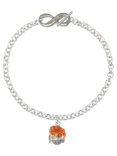Hot Orange Hibiscus Flowers Spinner - Custom Engraved Infinity Toggle Bracelet: Personalized Jewelry Gift - Names, Initials, Dates, Bible Verses