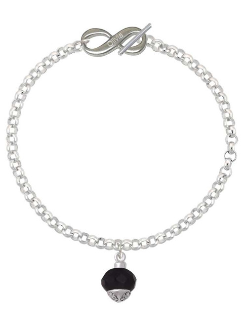 12mm Faceted Black Glass Spinner - Custom Engraved Infinity Toggle Bracelet: Personalized Jewelry Gift - Names, Initials, Dates, Bible Verses