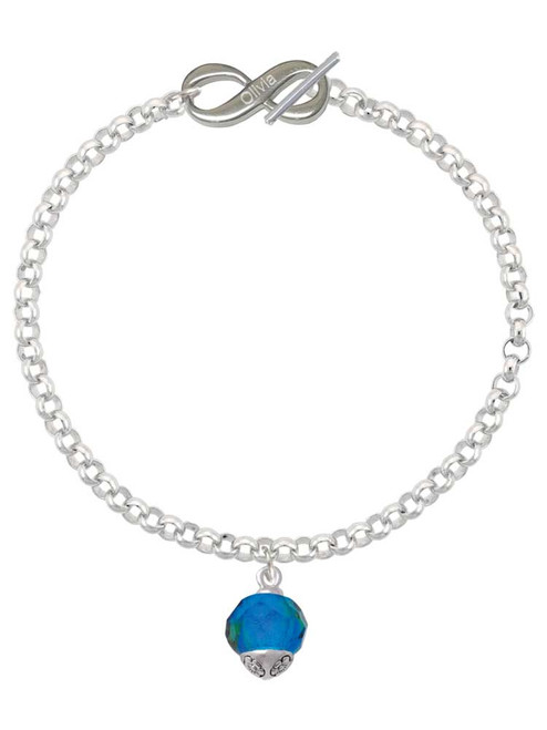 12mm Faceted Teal Glass Spinner - Custom Engraved Infinity Toggle Bracelet: Personalized Jewelry Gift - Names, Initials, Dates, Bible Verses