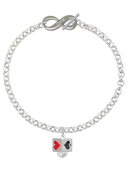 Silver Plated Card Suits Square Spinner - Custom Engraved Infinity Toggle Bracelet: Personalized Jewelry Gift - Names, Initials, Dates, Bible Verses