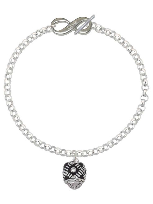 Silver Plated Diagonal Banded Barrel with Clear Crystals Spinner - Custom Engraved Infinity Toggle Bracelet: Personalized Jewelry Gift - Names, Initials, Dates, Bible Verses