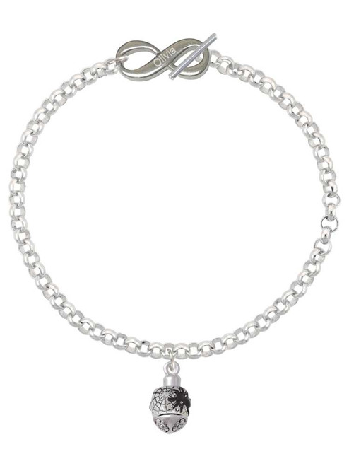 Silver Plated Black Spider on Web Spinner - Custom Engraved Infinity Toggle Bracelet: Personalized Jewelry Gift - Names, Initials, Dates, Bible Verses
