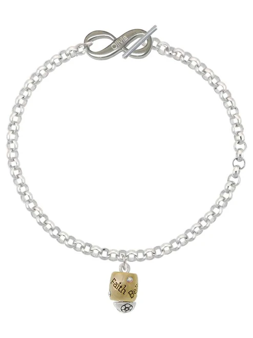 Two-tone Love Hope Faith Believe Spinner - Custom Engraved Infinity Toggle Bracelet: Personalized Jewelry Gift - Names, Initials, Dates, Bible Verses