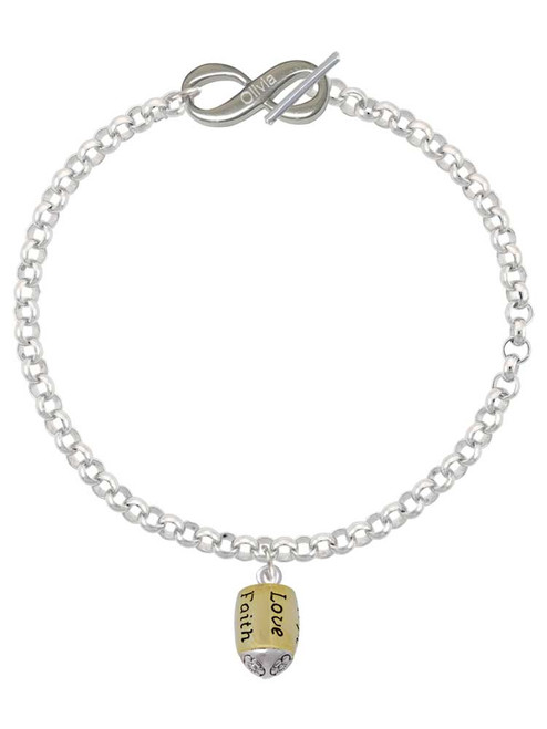 Gold-tone Love, Faith, Pray, Peace, Joy, Hope Spinner - Custom Engraved Infinity Toggle Bracelet: Personalized Jewelry Gift - Names, Initials, Dates, Bible Verses