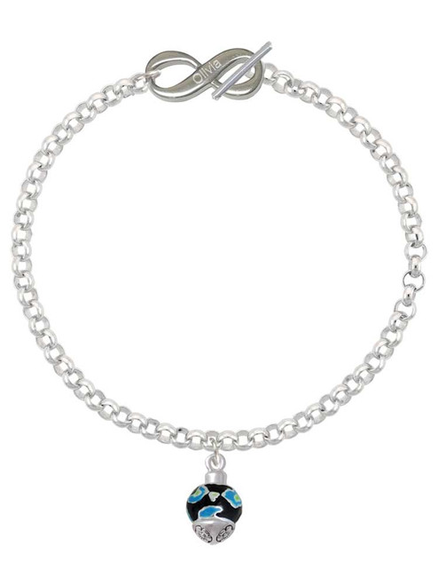 Silver Plated Wide Hot Blue Cheetah Print Band Spinner - Custom Engraved Infinity Toggle Bracelet: Personalized Jewelry Gift - Names, Initials, Dates, Bible Verses