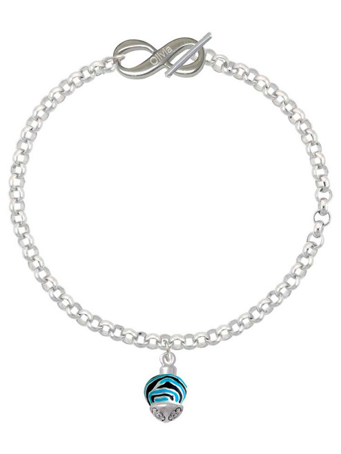 Silver Plated Wide Hot Blue Zebra Print Band Spinner - Custom Engraved Infinity Toggle Bracelet: Personalized Jewelry Gift - Names, Initials, Dates, Bible Verses