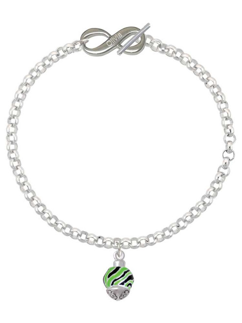 Silver Plated Wide Lime Green Zebra Print Band Spinner - Custom Engraved Infinity Toggle Bracelet: Personalized Jewelry Gift - Names, Initials, Dates, Bible Verses
