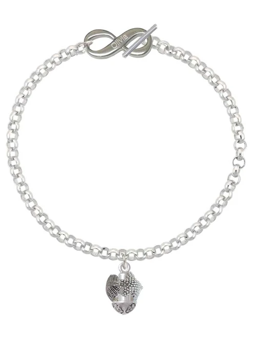 Silver Plated Sea Shells Spinner - Custom Engraved Infinity Toggle Bracelet: Personalized Jewelry Gift - Names, Initials, Dates, Bible Verses