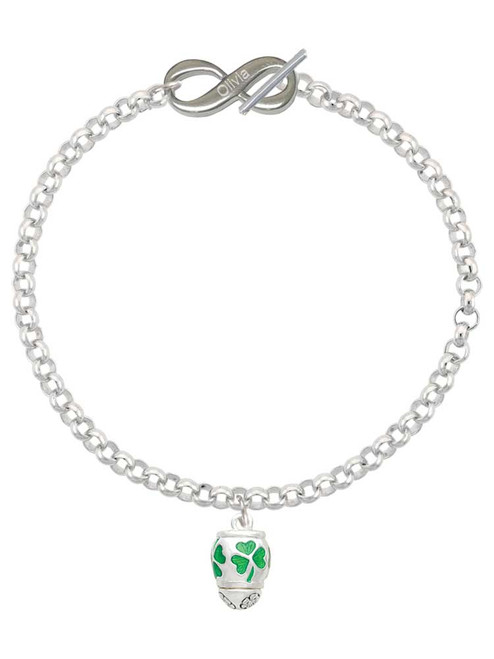 Silver Plated Green Shamrock Spinner - Custom Engraved Infinity Toggle Bracelet: Personalized Jewelry Gift - Names, Initials, Dates, Bible Verses