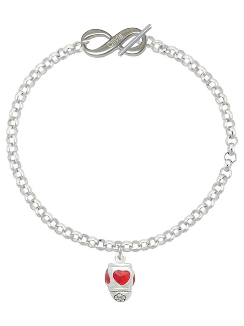 Silver Plated Red Heart Spinner - Custom Engraved Infinity Toggle Bracelet: Personalized Jewelry Gift - Names, Initials, Dates, Bible Verses