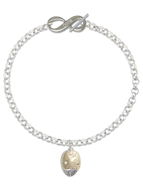 Gold-tone Barrel with AB Clear Crystal Stars Spinner - Custom Engraved Infinity Toggle Bracelet: Personalized Jewelry Gift - Names, Initials, Dates, Bible Verses