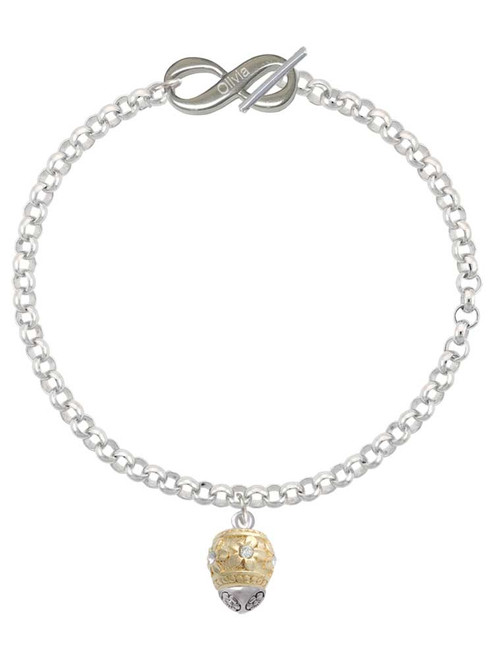Gold-tone Raised Flowers with Clear Crystals on Barrel Spinner - Custom Engraved Infinity Toggle Bracelet: Personalized Jewelry Gift - Names, Initials, Dates, Bible Verses