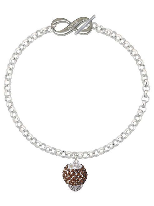 Silver Plated Brown Crystal Sparkle Spinner - Custom Engraved Infinity Toggle Bracelet: Personalized Jewelry Gift - Names, Initials, Dates, Bible Verses