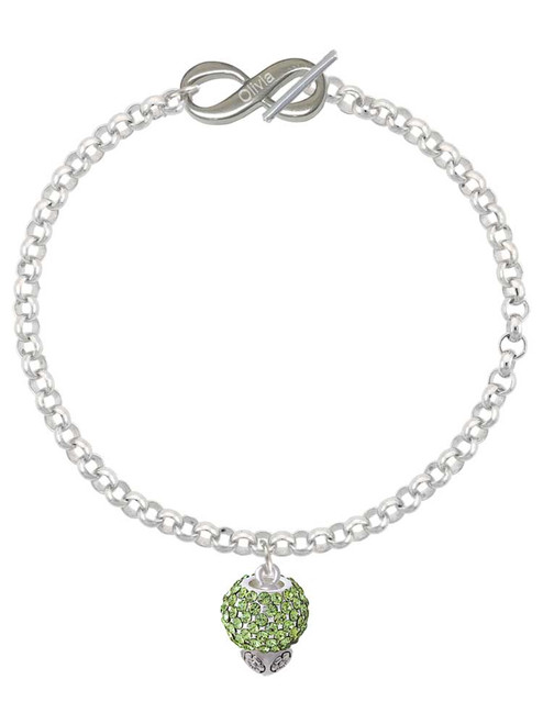 Silver Plated Lime Green Crystal Sparkle Spinner - Custom Engraved Infinity Toggle Bracelet: Personalized Jewelry Gift - Names, Initials, Dates, Bible Verses