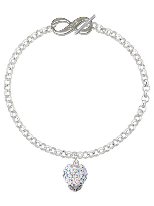 Silver Plated Clear AB Crystal Sparkle Spinner - Custom Engraved Infinity Toggle Bracelet: Personalized Jewelry Gift - Names, Initials, Dates, Bible Verses