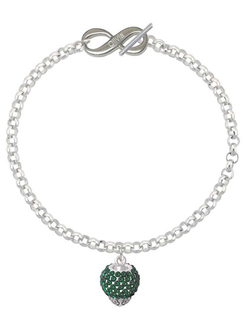 Silver Plated Green Crystal Sparkle Spinner - Custom Engraved Infinity Toggle Bracelet: Personalized Jewelry Gift - Names, Initials, Dates, Bible Verses