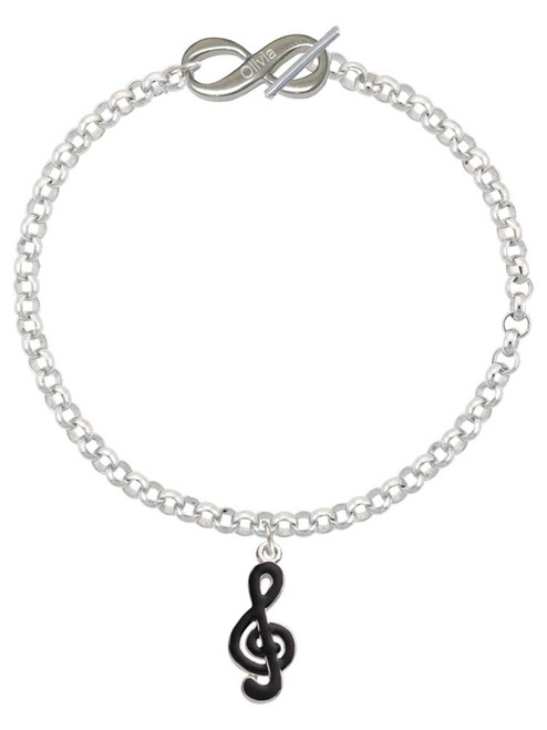 Silver Plated Black Clef - Custom Engraved Infinity Toggle Bracelet: Personalized Jewelry Gift - Names, Initials, Dates, Bible Verses