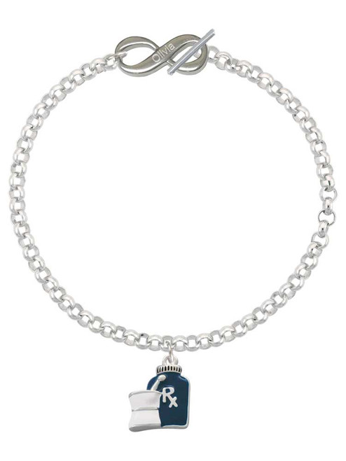 Silver Plated Blue Prescription Bottle - Custom Engraved Infinity Toggle Bracelet: Personalized Jewelry Gift - Names, Initials, Dates, Bible Verses
