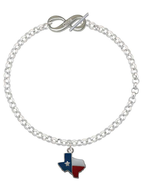 Silver Plated Enamel Lone Star Texas - Custom Engraved Infinity Toggle Bracelet: Personalized Jewelry Gift - Names, Initials, Dates, Bible Verses