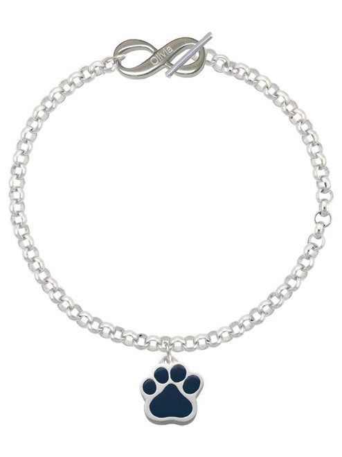 Silver Plated Large Navy Blue Paw - Custom Engraved Infinity Toggle Bracelet: Personalized Jewelry Gift - Names, Initials, Dates, Bible Verses