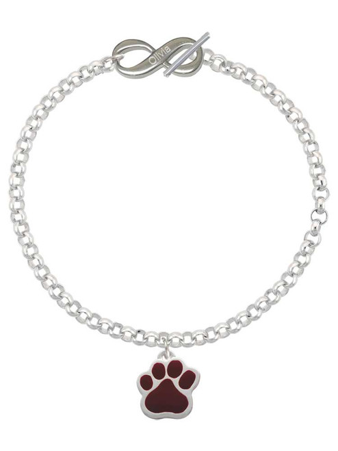 Silver Plated Large Maroon Paw - Custom Engraved Infinity Toggle Bracelet: Personalized Jewelry Gift - Names, Initials, Dates, Bible Verses