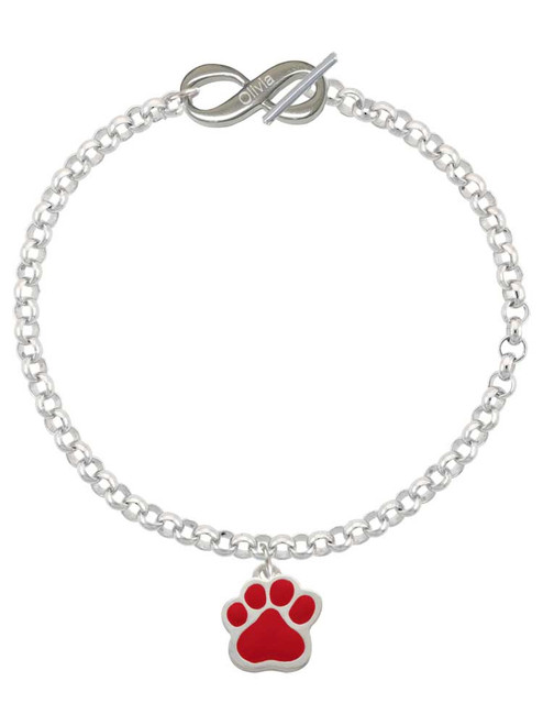 Silver Plated Large Red Paw - Custom Engraved Infinity Toggle Bracelet: Personalized Jewelry Gift - Names, Initials, Dates, Bible Verses