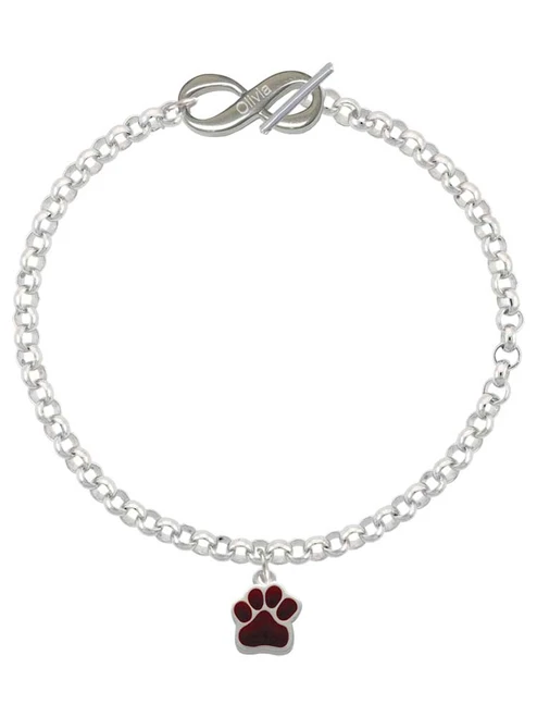 Silver Plated Small Maroon Paw - Custom Engraved Infinity Toggle Bracelet: Personalized Jewelry Gift - Names, Initials, Dates, Bible Verses