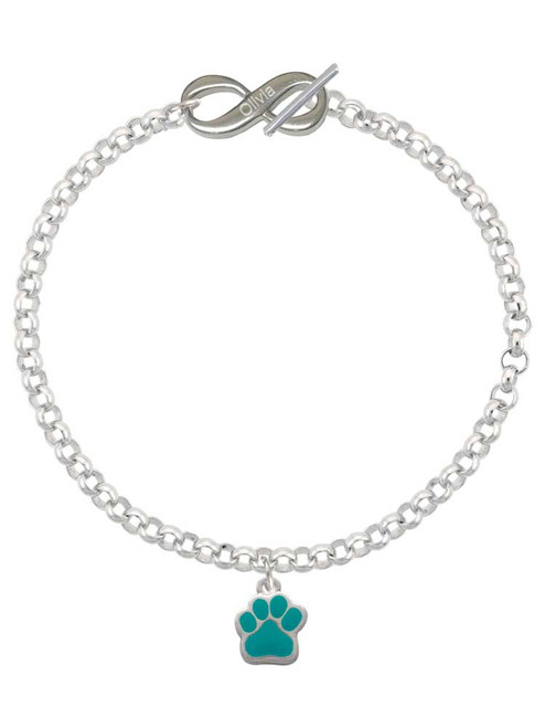 Silver Plated Small Teal Paw - Custom Engraved Infinity Toggle Bracelet: Personalized Jewelry Gift - Names, Initials, Dates, Bible Verses