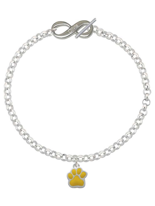 Silver Plated Small Yellow Paw - Custom Engraved Infinity Toggle Bracelet: Personalized Jewelry Gift - Names, Initials, Dates, Bible Verses