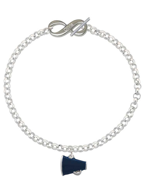Silver Plated Small Navy Blue Megaphone - Custom Engraved Infinity Toggle Bracelet: Personalized Jewelry Gift - Names, Initials, Dates, Bible Verses