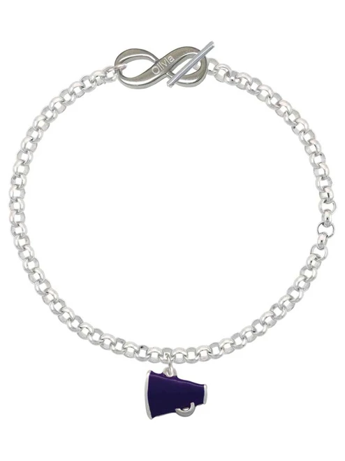 Silver Plated Small Purple Megaphone - Custom Engraved Infinity Toggle Bracelet: Personalized Jewelry Gift - Names, Initials, Dates, Bible Verses