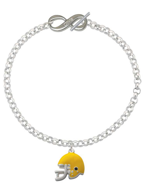 Silver Plated Small Yellow Football Helmet - Custom Engraved Infinity Toggle Bracelet: Personalized Jewelry Gift - Names, Initials, Dates, Bible Verses