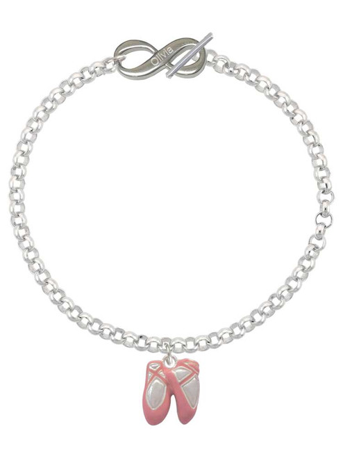 Silver Plated Large Pink Ballet Slippers - Custom Engraved Infinity Toggle Bracelet: Personalized Jewelry Gift - Names, Initials, Dates, Bible Verses