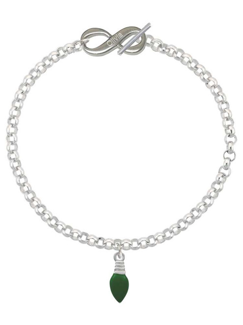 Silver Plated Green Christmas Light - Custom Engraved Infinity Toggle Bracelet: Personalized Jewelry Gift - Names, Initials, Dates, Bible Verses