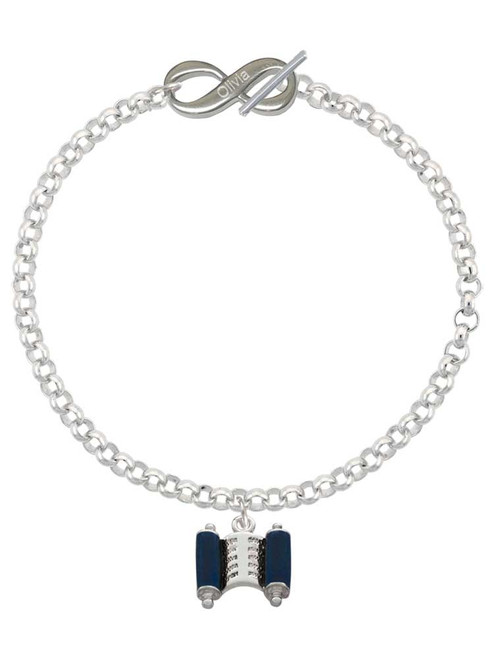 Silver Plated Blue Torah Scroll - Custom Engraved Infinity Toggle Bracelet: Personalized Jewelry Gift - Names, Initials, Dates, Bible Verses