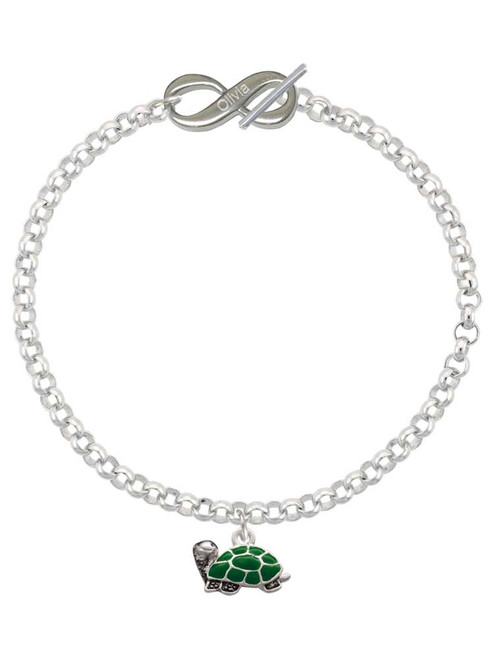Silver Plated Green Side Turtle - Custom Engraved Infinity Toggle Bracelet: Personalized Jewelry Gift - Names, Initials, Dates, Bible Verses