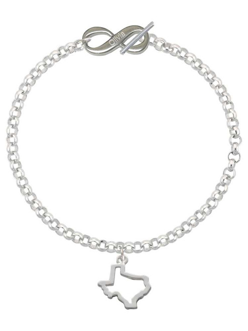 Silver Plated Texas Outline - Custom Engraved Infinity Toggle Bracelet: Personalized Jewelry Gift - Names, Initials, Dates, Bible Verses
