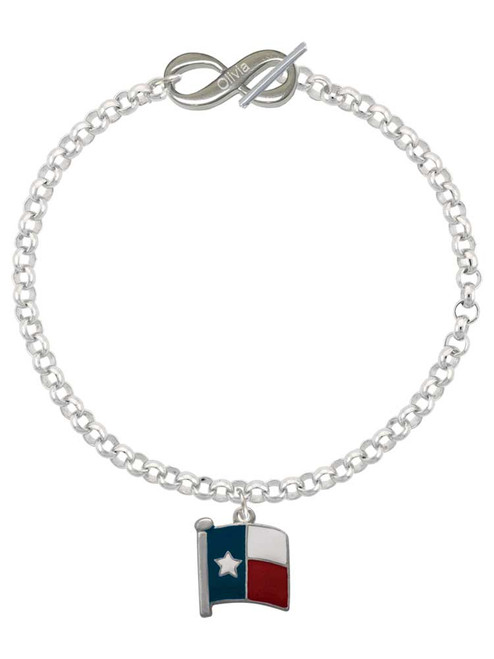 Silver Plated Texas Flag - Lone Star - Custom Engraved Infinity Toggle Bracelet: Personalized Jewelry Gift - Names, Initials, Dates, Bible Verses