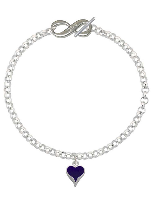 Silver Plated Small Long Purple Heart - Custom Engraved Infinity Toggle Bracelet: Personalized Jewelry Gift - Names, Initials, Dates, Bible Verses