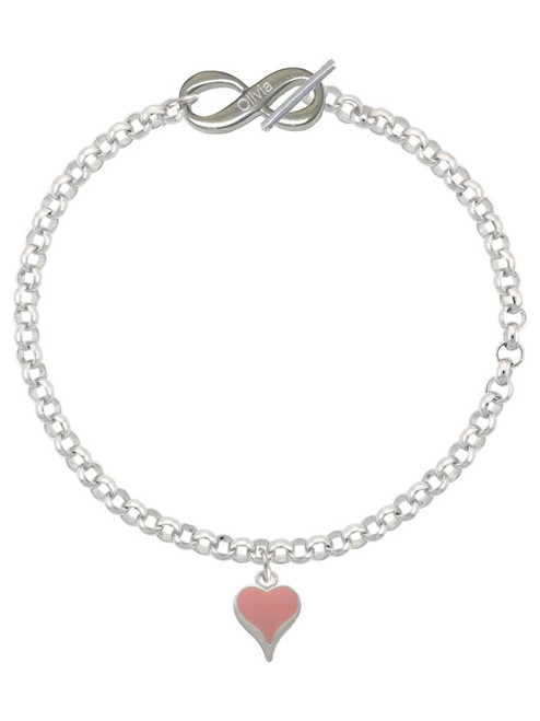 Silver Plated Small Long Pink Heart - Custom Engraved Infinity Toggle Bracelet: Personalized Jewelry Gift - Names, Initials, Dates, Bible Verses