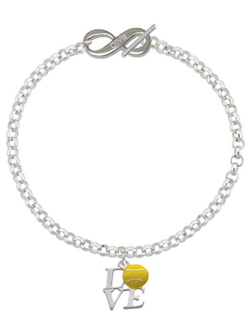 Silver Plated Love with Tennis Ball - Custom Engraved Infinity Toggle Bracelet: Personalized Jewelry Gift - Names, Initials, Dates, Bible Verses