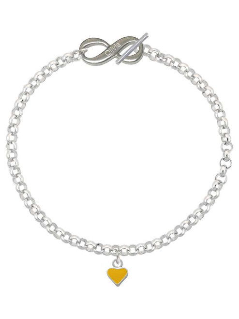 Silver Plated Mini Two Sided Yellow Heart - Custom Engraved Infinity Toggle Bracelet: Personalized Jewelry Gift - Names, Initials, Dates, Bible Verses