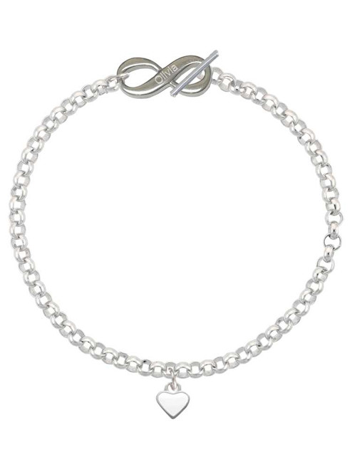 Silver Plated Mini Two Sided White Heart - Custom Engraved Infinity Toggle Bracelet: Personalized Jewelry Gift - Names, Initials, Dates, Bible Verses