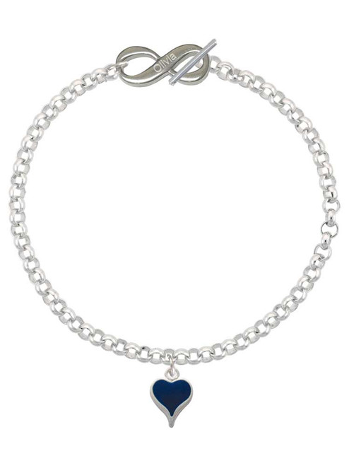 Silver Plated Small Long Blue Heart - Custom Engraved Infinity Toggle Bracelet: Personalized Jewelry Gift - Names, Initials, Dates, Bible Verses
