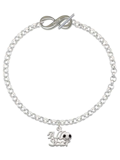 Silver Plated All Star - Soccer ball - Custom Engraved Infinity Toggle Bracelet: Personalized Jewelry Gift - Names, Initials, Dates, Bible Verses