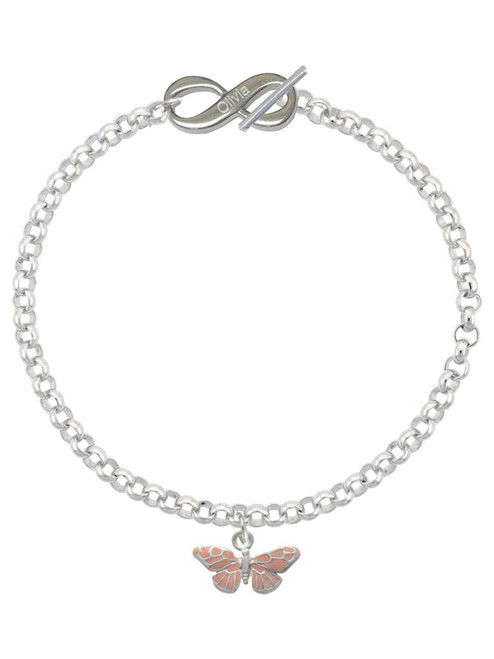 Silver Plated Small Pink Butterfly - Custom Engraved Infinity Toggle Bracelet: Personalized Jewelry Gift - Names, Initials, Dates, Bible Verses